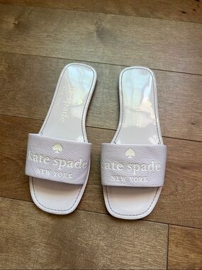 kate spade Pale Pink Leather Slide Sandals with Gold Logo